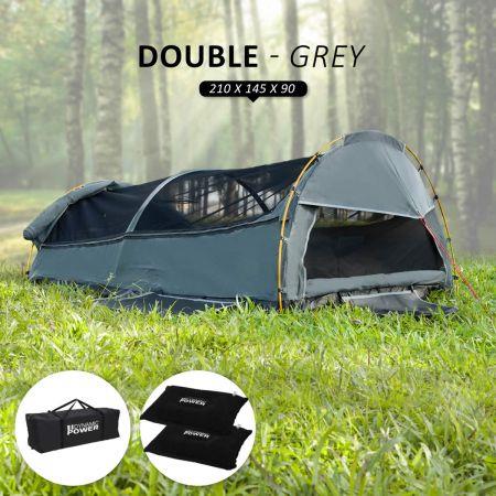 Deluxe Outdoor Camping Canvas Swag Aluminium Poles Tent Double - Grey