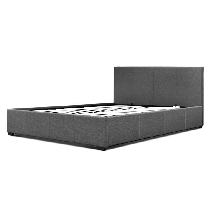 Double Size Gas Lift Bed Frame w/ Storage Fabric in Grey