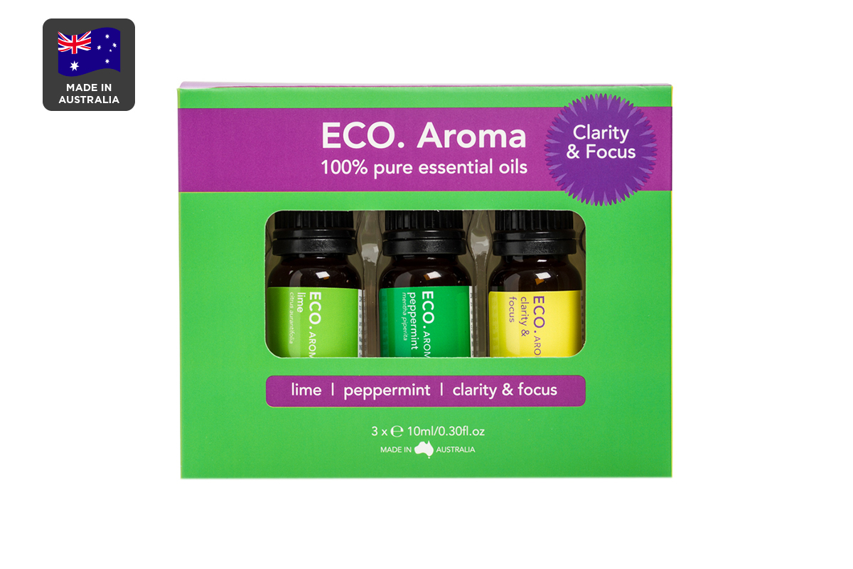 ECO. Aroma Clarity & Focus Essential Oil Trio (Lime, Peppermint, Clarity & Focus Blend)