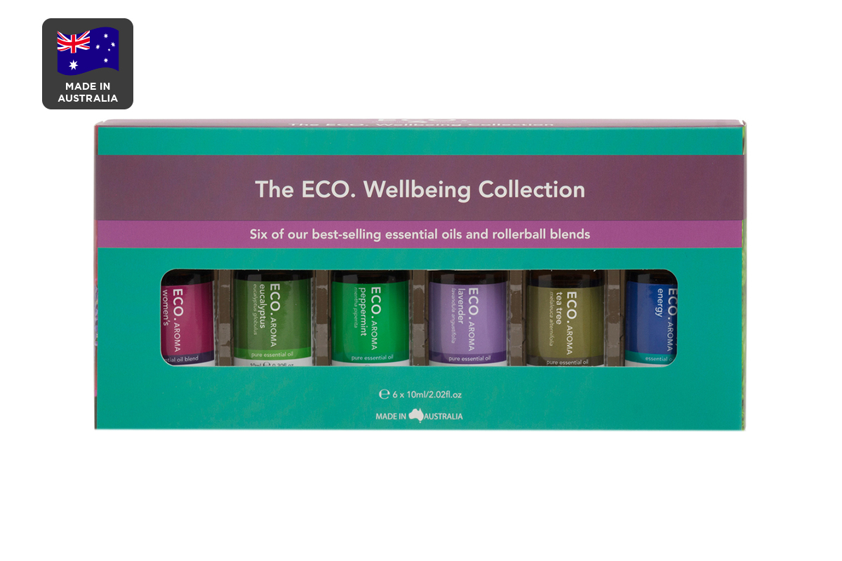 ECO. Aroma Wellbeing Essential Oil Collection - 6 Pack (Women's Blend, Eucalyptus, Peppermint, Lavender, Tea Tree & Energy Blend)