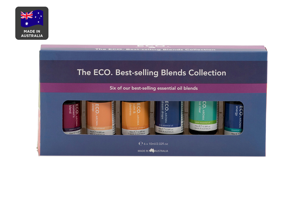 ECO. Aroma Essential Oil Blends Collection - 6 Pack (Energy, Sleep, Sinus Clear, Calm Destress, Women's & Dream Drops)