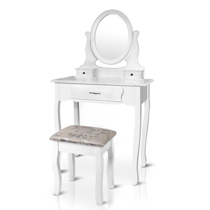 Elegant Dressing Table Stool w/ Mirror Jewellery Cabinet w/ 3 Drawers Organisr White