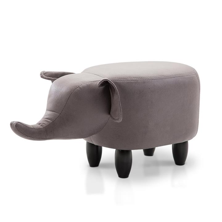 Elephant Stool Childs Seat Wooden Pouffe Fabric Footrest Padded Grey