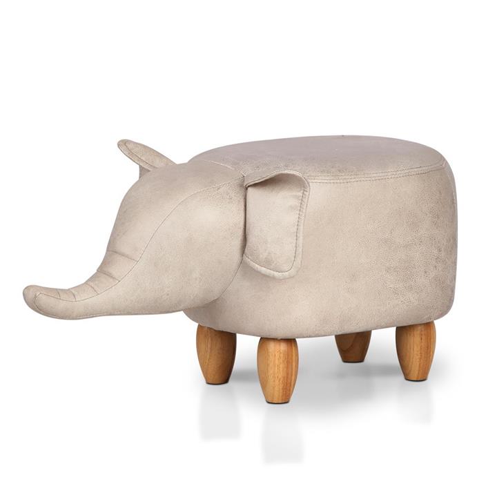 Elephant Stool Childs Seat Wooden Pouffe Fabric Footrest Padded Beige