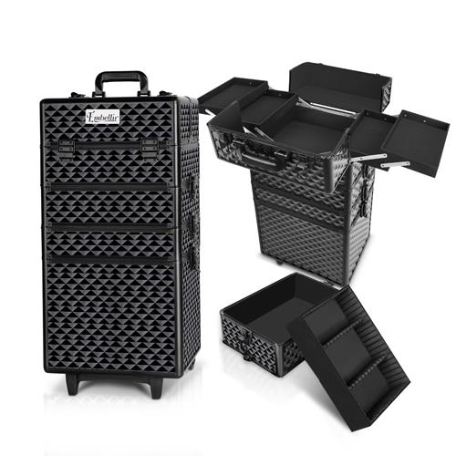 Embellir 7 in 1 Portable Beauty Make up Cosmetic Trolley Case Diamond Black