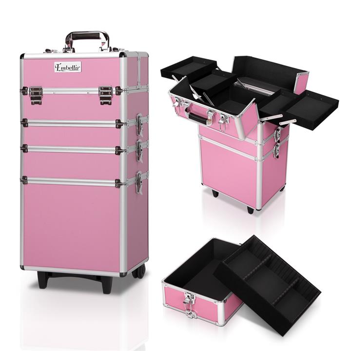 Embellir Professional 7 In 1 Portable Beauty Case Makeup Cosmetics Accessories Lockable Pink