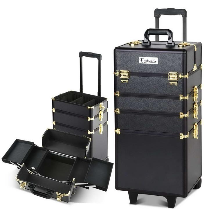 Embellir Professional 7 In 1 Portable Beauty Case Makeup Cosmetics Accessories Lockable Gold Black