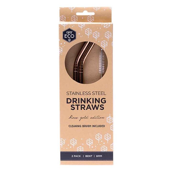 Ever Eco Rose Gold Straws (Bent) 2 Pack + Cleaning Brush