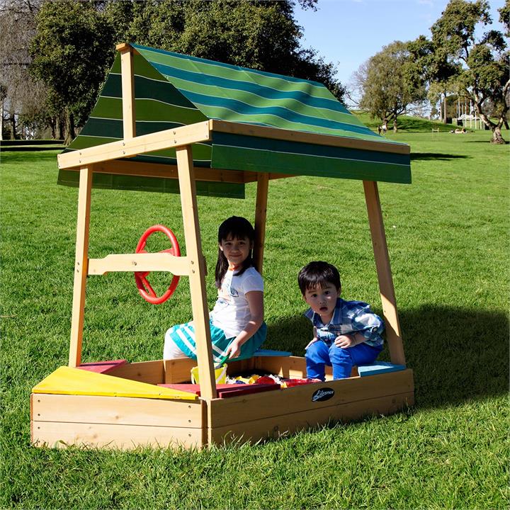 Explorer Boat Wooden Sandpit with Canopy