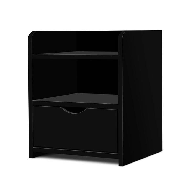 Fara Bedside Table Bedroom Storage Cabinet W/ Drawer And Shelf Black