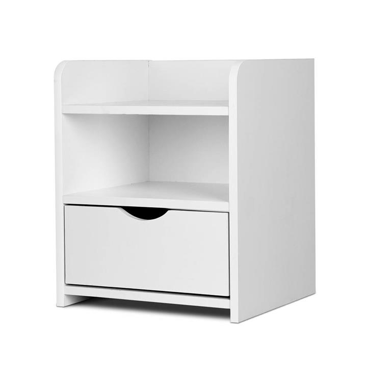 Fara Bedside Table Bedroom Storage Cabinet W/ Drawer And Shelf White