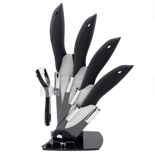 FINDKING  Dolphin Shape Black Handle Fruit Kitchen Knife Set 3' 4' 5' 6'' Inch+Peeler+Acrylic Holder Ceramic Knife Sets