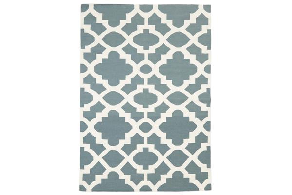 Flat Weave Trellis Design Light Blue White Rug 280x190cm