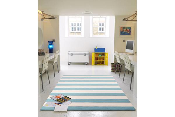 Flat Weave Stripe Light Blue White Rug 225x155cm