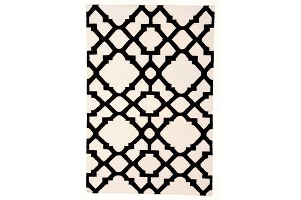 Flat Weave Trellis Design White Black Rug 225x155cm