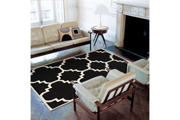 Flat Weave Large Moroccan Design Rug Black 225x155cm