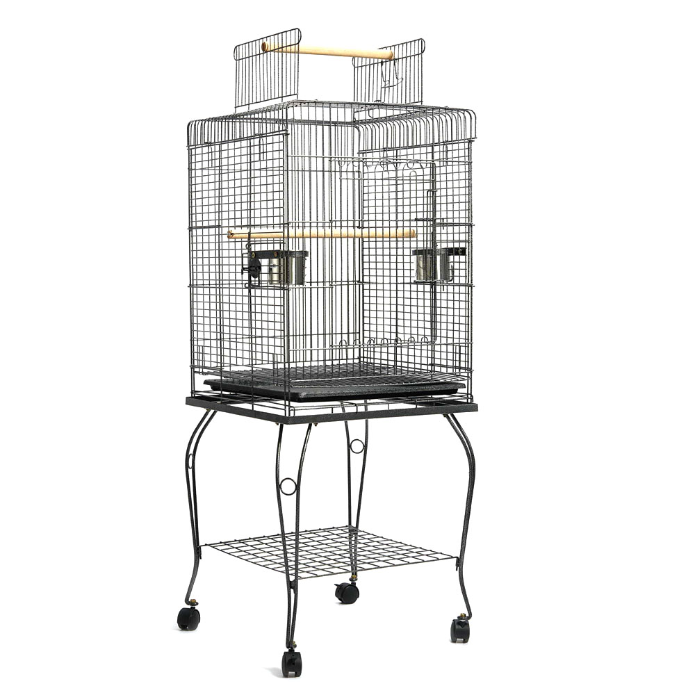 Flat Topped Pet Bird Cage with Stainless Steel Feeders