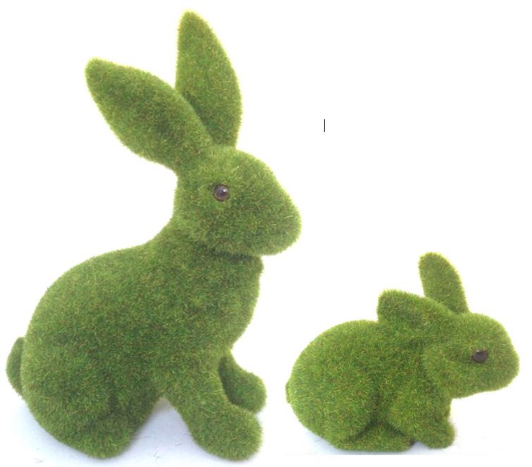 Flocked Artificial Grass Bunny Rabbit 24cm with FREE Small Bunny 12.7 cm 