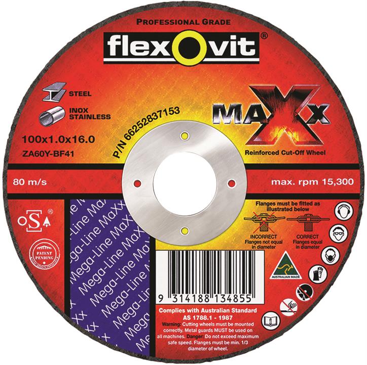 Flat Ultra Thin Cut Off Wheel - Metal - 100mm x 1mm x 16mm - Flexovit Maxx