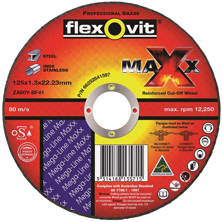 Flat Ultra Thin Cut Off Wheel - Metal - 125mm x 1.3mm x 22mm - Flexovit Maxx