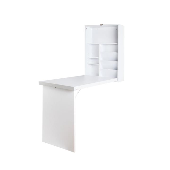 Foldable Convertible Computer Desk w/ Storage Bookcase Adjust Shelf Study Office Table Wall Mounted White