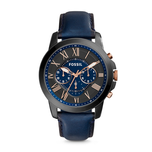 Fossil MEN Grant Chronograph Navy Leather Watch