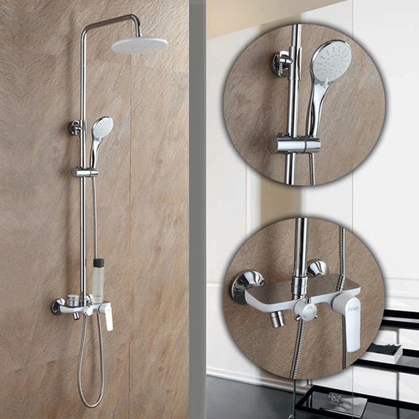 FRAP F2431 Bathroom Wall Mounted White Round Spray Rainfall Top Shower with Handheld Shower Head and Faucet Shower Sets