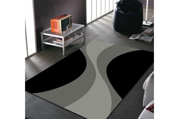 Funky Retro Pattern Rug Black Charcoal Grey 230x160cm