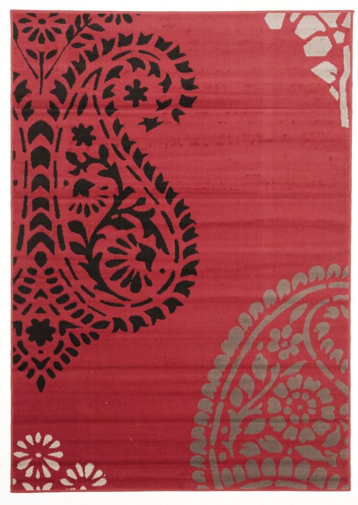 Funky Paisley Design Rectangular Floor Rug Red Black