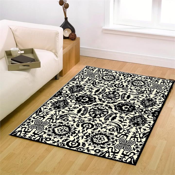 Funky Lace Design Rectangular Floor Rug Black