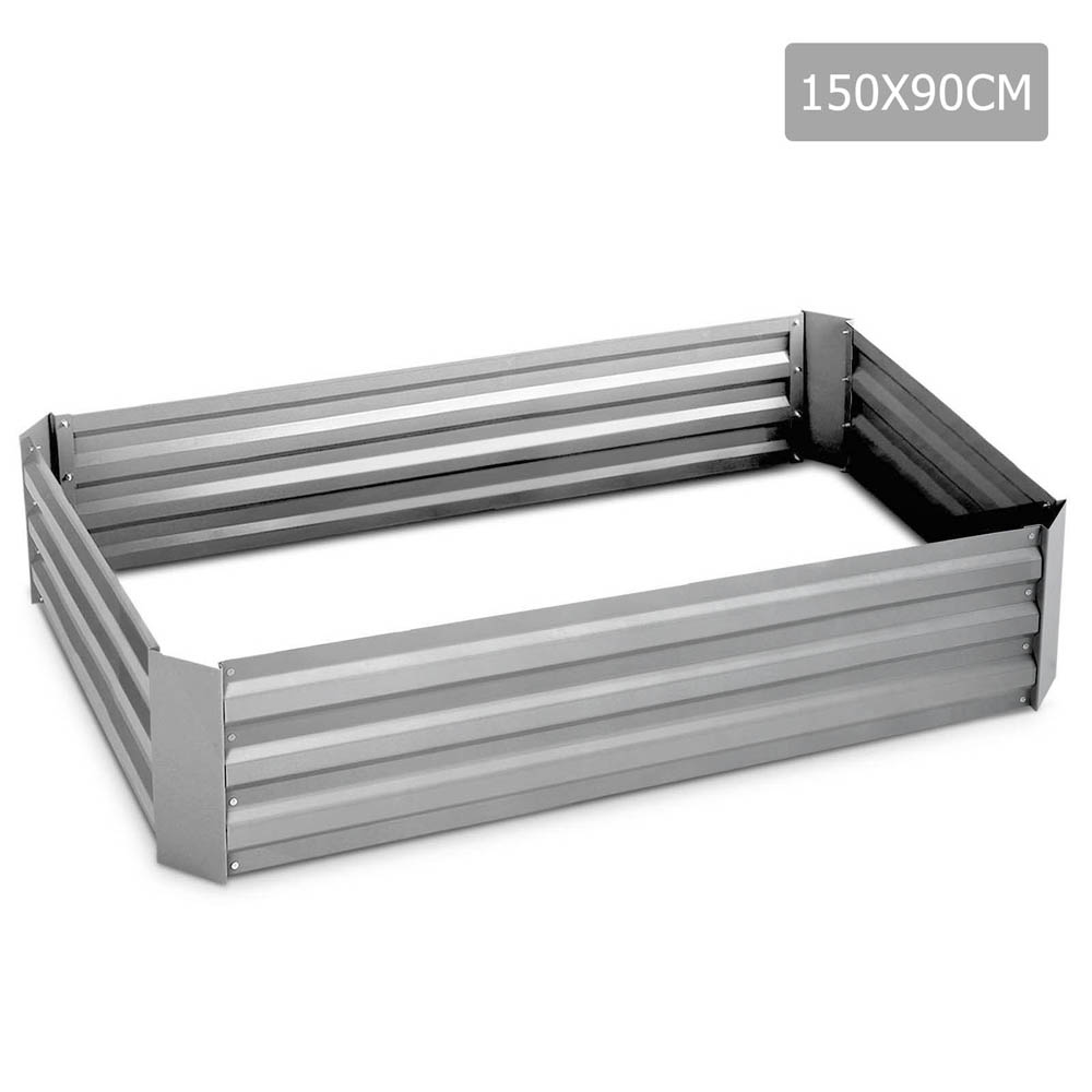 Galvanised Raised Garden Bed 150 x 90 x 30cm Aluminium (White)