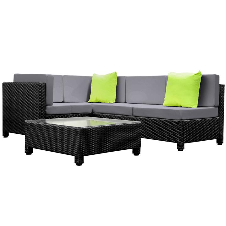 Gardeon 4 Seater Outdoor Lounge Table Set UV Resistant PE Wicker w/ Cushions Grey Black