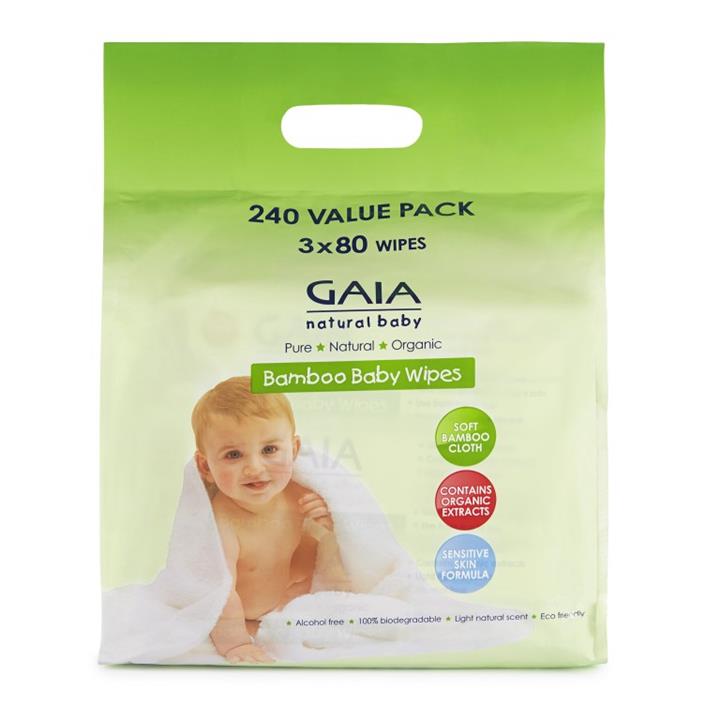 Gaia Natural Bamboo Baby Wipes 240 Wipes Value Pack