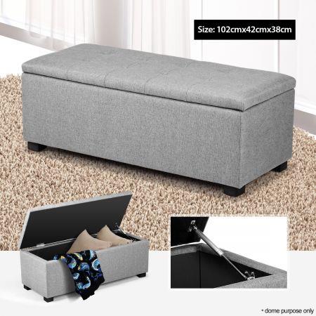 Gas Lift Grey Linen Rectangular Storage Ottoman