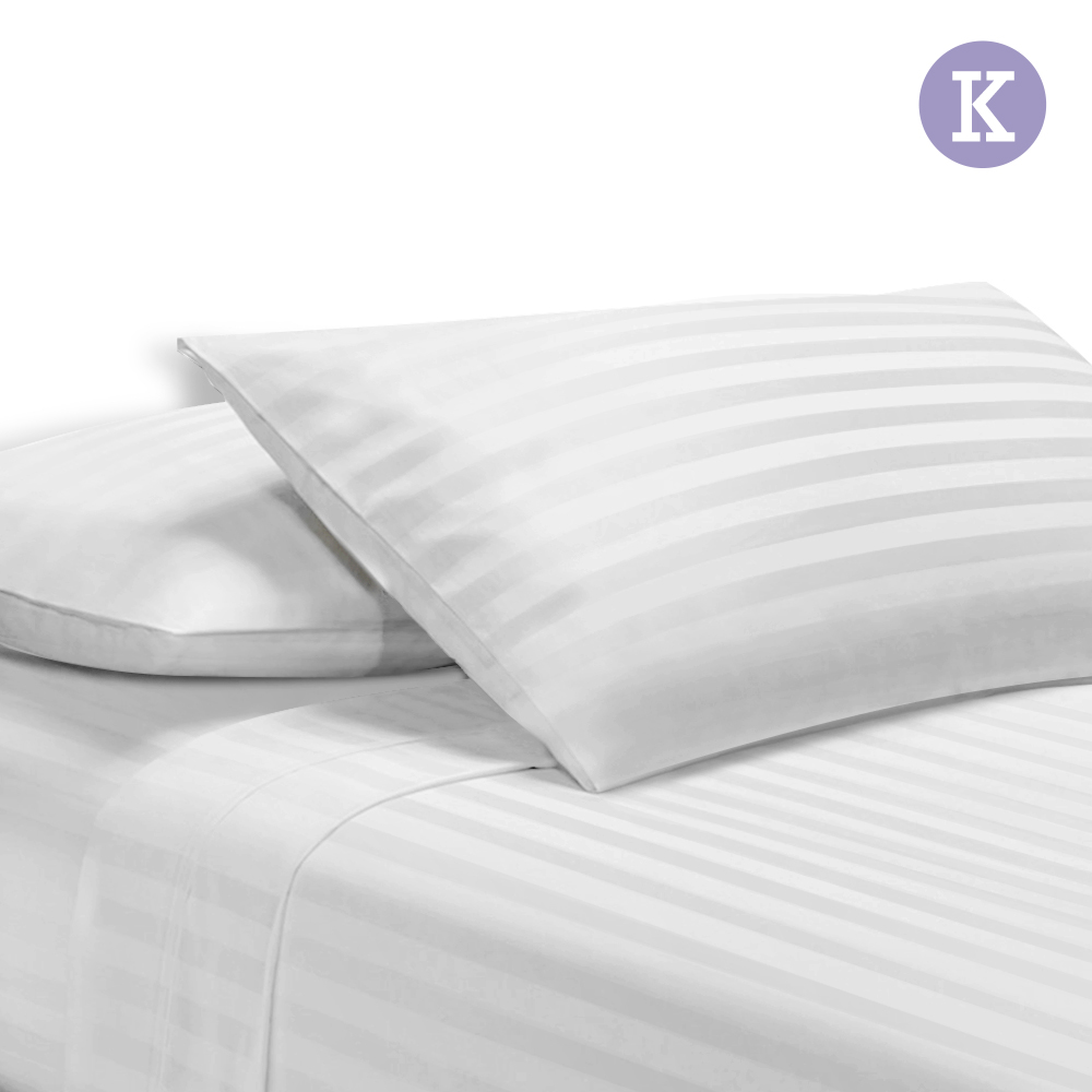 Giselle Bedding Cotton Stripe Bed Sheet Set (King/White)