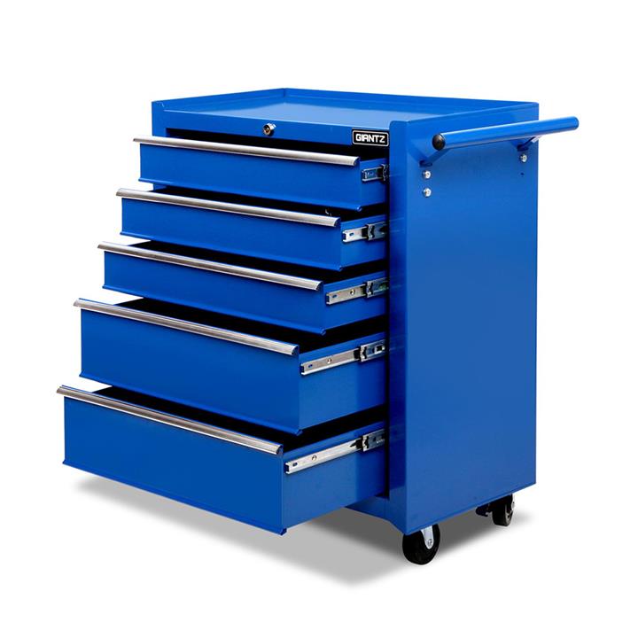 Giantz 5 Drawer Heavy Duty Workshop Toolbox Cabinet on Rollers Blue