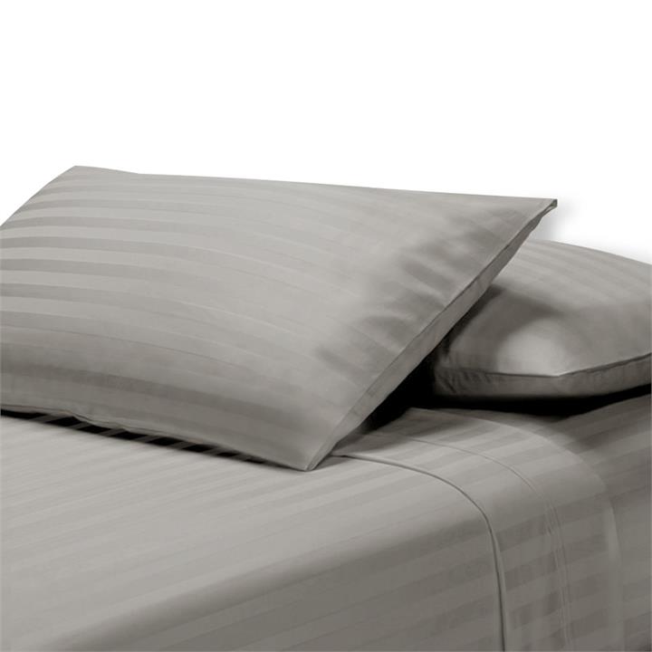 Giselle Bedding Satin Cotton Sheet Set 1000TC with Fitted Flat Sheet Stripe Grey Double