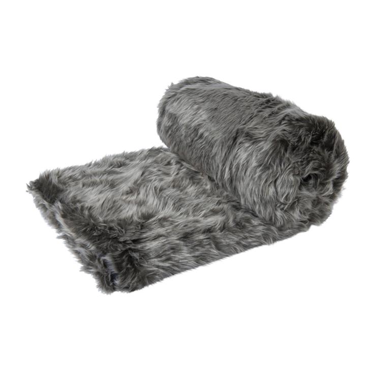 Grey Wolf Faux Fur Throw Rug 125x150cm