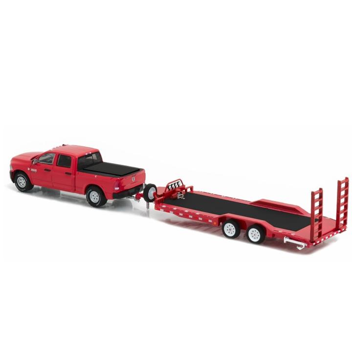 Greenlight 1/64 Hitch&Tow 2016 Ram 2500 & Heavy Duty Car Trailer Red 32090