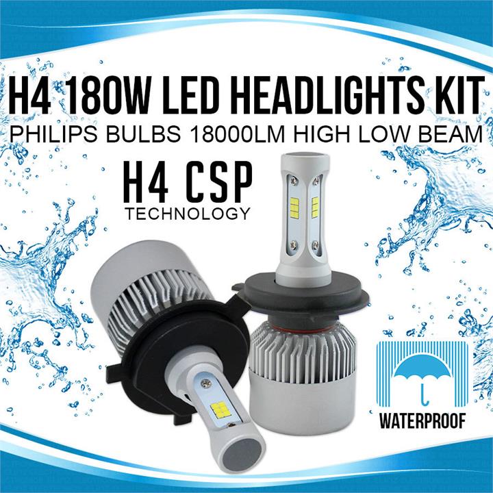 H4 180W LED Headlights Kit Philips Bulbs 18000LM High Low Beam vs Halogen Xenon