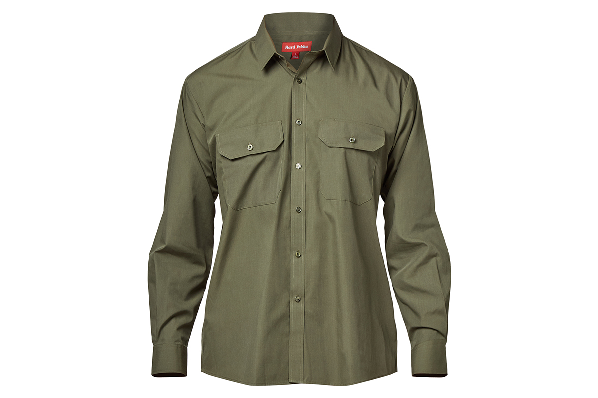 Hard Yakka Permanent Press Poly/Cotton Long Sleeve Shirt (Olive, Size 5XL)