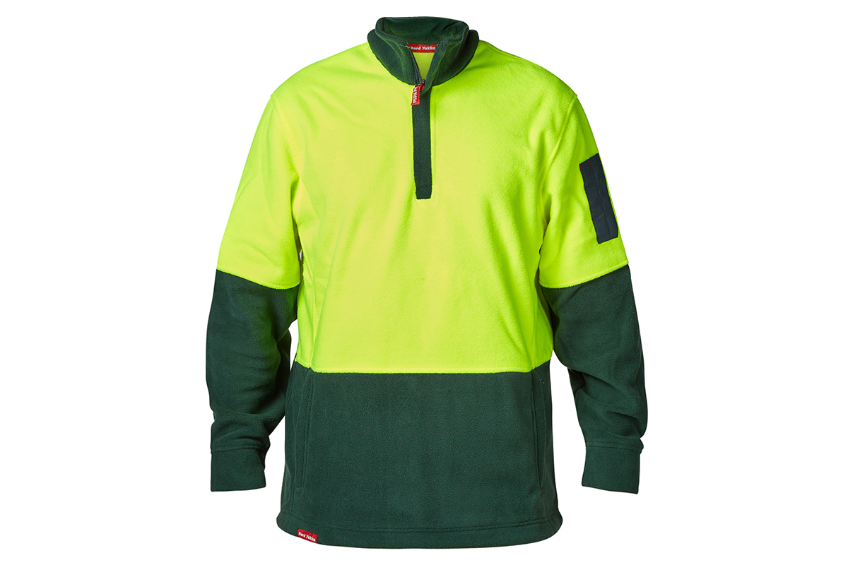 Hard Yakka Men's Hi-Vis Two Tone Polar Fleece 1/4 Zip Jumper (Yellow/Green, Size XS)