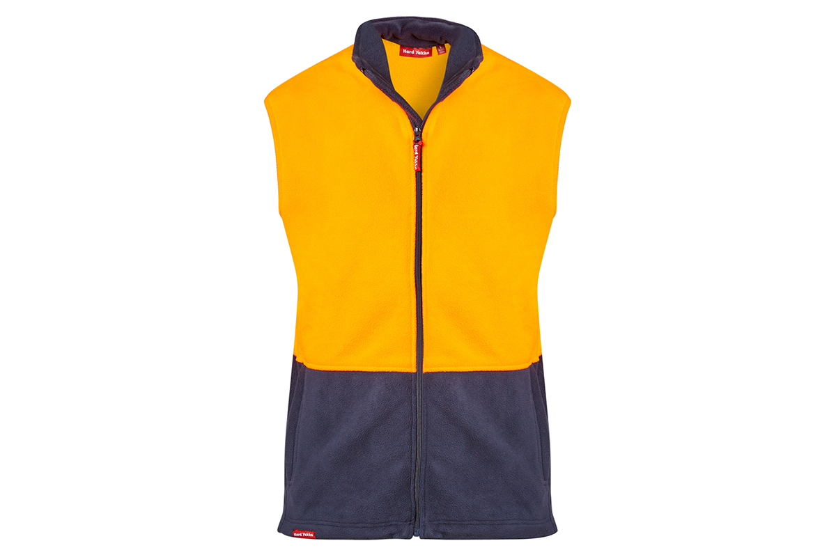 Hard Yakka Men's Hi-Vis Two Tone Polar Fleece Vest (Orange/Navy, Size 2XS)