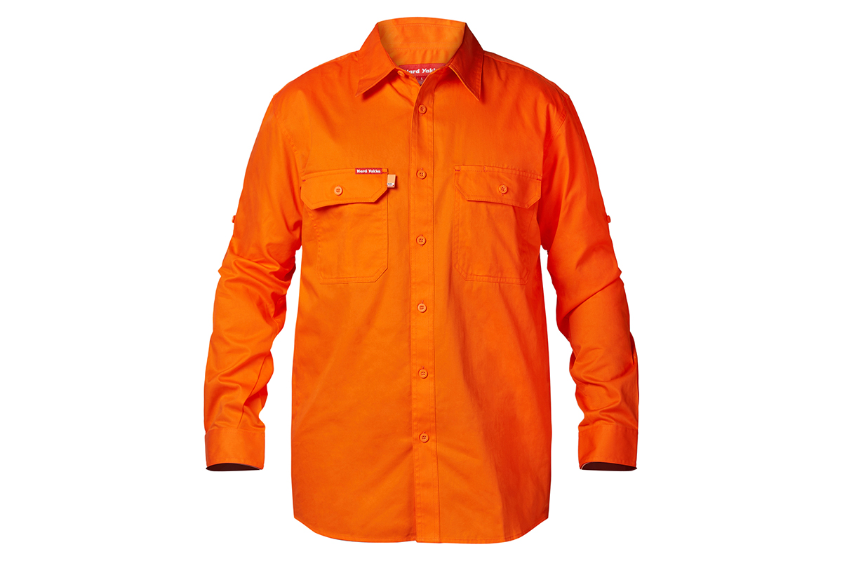 Hard Yakka Men's Koolgear Ventilated Long Sleeve Shirt (Safety Orange, Size 2XL)