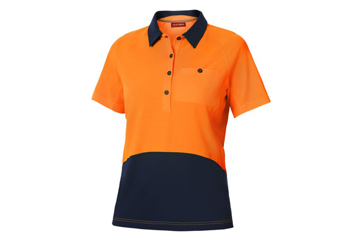 Hard Yakka Women's Koolgear Hi-Vis Short Sleeve Polo (Orange/Dark Navy, Size L)