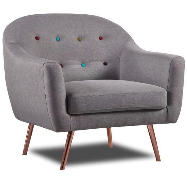 Harper Lounge Chair | Light Grey + Multi-Coloured Buttons