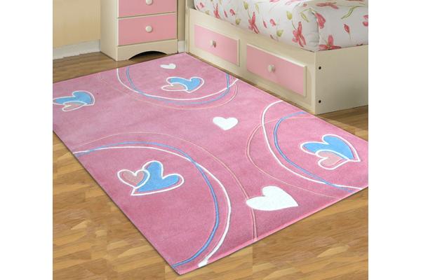 Hearts And Swirls Pink Children's Rug 165x115cm