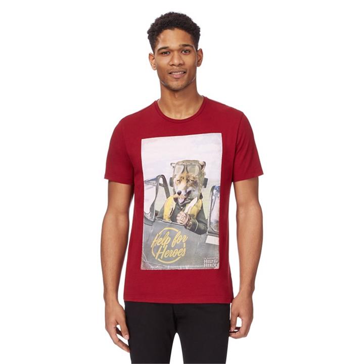 Help for Heroes Dark Red Fox Print T-Shirt, Men's, Size: Medium