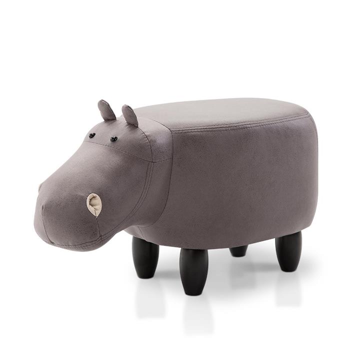 Hippo Stool Childs Seat Wooden Pouffe Fabric Footrest Padded Grey