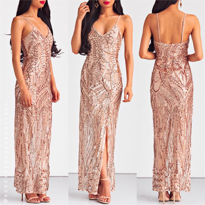 High Stakes Sequin Maxi Dress - Gold